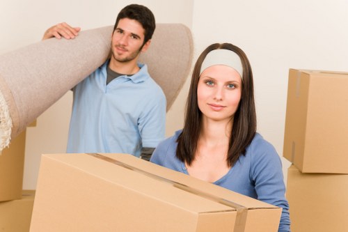Packed boxes and furniture ready for a Highbury van move